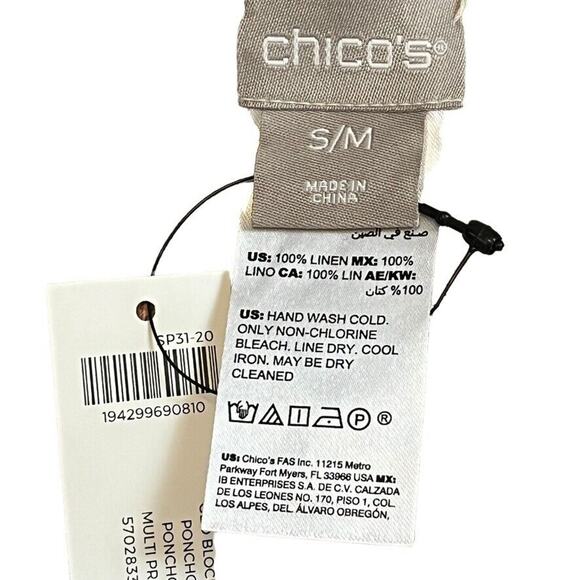 Chicos Womens 100% Linen Geo Blocks Poncho Colorful Oversized Top NWT sz S / M - Picture 16 of 16